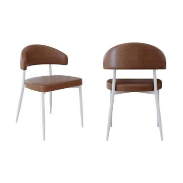 Imagem de 2 Unidades Cadeira Bless Fixa C/4 Pés 53 X 55 X 78cm Pés Brancos. Courino Whisky Courino Whisky