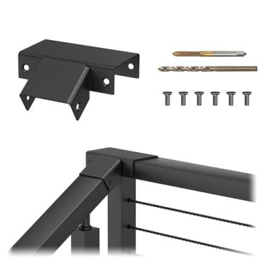 Imagem de BLIKA Conectores de corrimão, alumínio revestido com pó preto, manga de transição horizontal para escada de 90 graus para corrimão retangular, conectores de extensão para trilho de mão