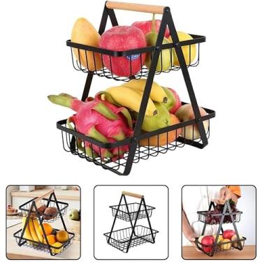 Imagem de Fruteira De Mesa 2 Andares Cesto De Frutas Legumes Multiuso Organizador Metal (Preto)