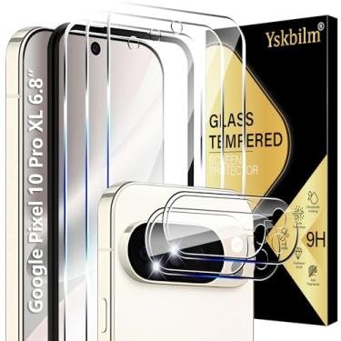 Imagem de Yskbilm (Pacote com 3+2) Protetor de tela de vidro para Google Pixel 10 Pro XL com protetor de lente de câmera, vidro temperado 9H, desbloqueio de impressões digitais, antiarranhões, sem bolhas
