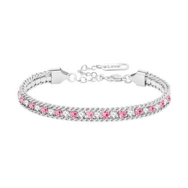 Imagem de Uloveido Pulseira de tênis multicolorida de aço inoxidável para mulheres – Pulseira de corrente ajustável com zircônia cúbica brilhante – Presente de joia elegante para aniversário, aniversário e dia