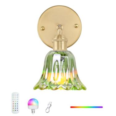 Imagem de GEEZO Arandela de parede vintage operada a bateria, com luz de parede alimentada por bateria recarregável com controle remoto para cabeceira e quarto