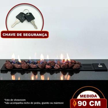 Imagem de Lareira a Gás Luna 90cm  Aço Carbono Preto  Fogo & Art, Com chave de s