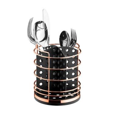 Imagem de Porta Talheres Escorredor Pia Cozinha Suporte Aço E Plástico Preto - F