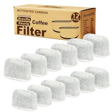 Imagem de Pacote com 12 filtros de água de carvão premium para máquinas de café expresso Breville (BES870XL, BES920XL, BES860XL) e cafeteiras Keurig K-Cup Pod 2.0 e 1.0 - Filtros de substituição compatíveis com