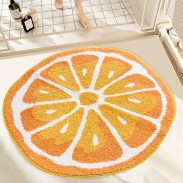 Imagem de Tapete redondo de frutas 0,8 m, tapete de banho laranja delicioso com tapete macio e antiderrapante, tapete de porta felpudo de microfibra ultra absorvente, lavável na máquina, tapete de banheiro para