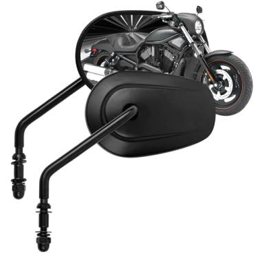 Imagem de Espelhos de guidão de motocicleta afunilados pretos - Espelhos laterais retrovisores de motocicleta de haste longa de 8 mm compatíveis com Harley Road King, V-ROD, Sportster, Dyna, Softail, Street