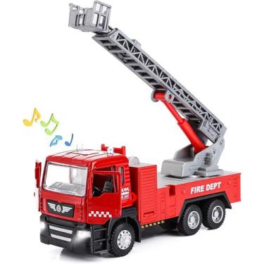 Imagem de Micro caminhão de bombeiros de metal estendendo caminhão de brinquedo 