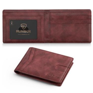 Imagem de Carteira RUNBOX para homens de couro fino com duas dobras com bloqueio