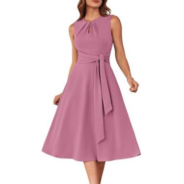 Imagem de Vestido GRACE KARIN Elegant Midi Swing com bolsos roxo e rosa