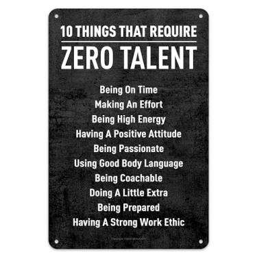 Imagem de BEKUGART 10 Coisas Que Exigem Talento Zero - Arte Motivacional de Parede Em Metal - Pôster Inspirador para Casa, Sala de Aula, Quarto, Academia - 8X12 Pol.