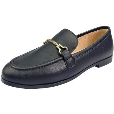 Imagem de Justar Mocassins femininos de couro genuíno com fivela e salto baixo sem cadarço para dirigir mocassim feminino, Preto - 03, 41