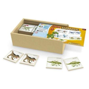 Imagem de Jogo da Memória Dinos de Madeira Junges Brinquedo Educativo com Estojo