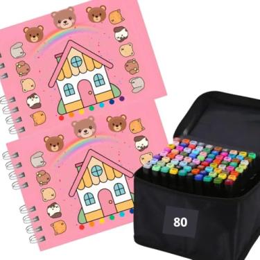 Imagem de Kit com 2 livros de colorir (tema Urso Bob Rosa), capa dura e papel 180g + 80 canetas dupla ponta. Estojo incluso. Ideal para criatividade e relaxamento! ( Imagens ilustrtaivas)- Livro de colorir menina
