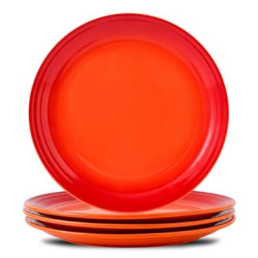 Imagem de Hasense Conjunto de 4 pratos de jantar de cerâmica, pratos de jantar premium de 25 cm, pratos de servir salada elegantes e duráveis, seguros para forno, micro-ondas e lava-louças, perfeito para