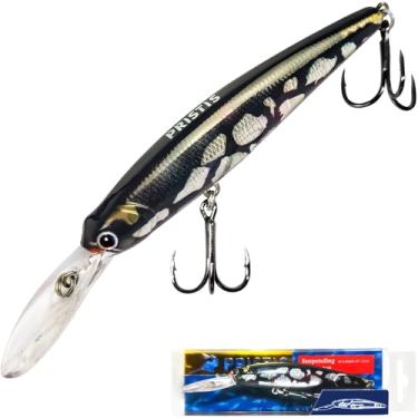 Imagem de Pristis Isca de pesca Minnow, isca de mergulho rasa suspensa com equilíbrio dinâmico e ganchos agudos afiados, kit de plugue de água superior de isca de empurrão duro para poleiro de robalo de água