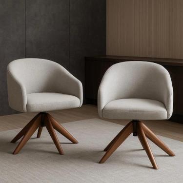 Imagem de Kit com 2 Poltronas Giratórias Zara em Madeira Castanho  Exclusiva - E