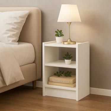 Imagem de Mesa de Cabeceira Moderna, Branca, 3 Prateleiras, Criado Mudo para Quarto, Estilo Minimalista, Organizador Compacto
