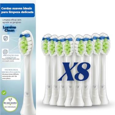 Imagem de Kit 8 Refis Escova Elétrica LumineClean - Cerdas Suaves, Proteção Gengival, Micro-Pulsante - Compatível com Philips Sonicare e Colgate SonicPro (Branco, Único)