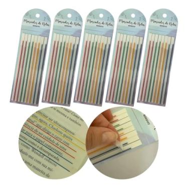 Imagem de Cartela Marca Texto em Fita Auto Adesivo Livro Estudo Tira Colante Tirinha (5, Colorido Modelo Sublinhado)