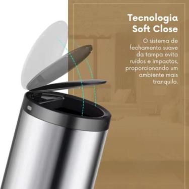 Imagem de Lixeira Automática Redonda Em Aço Inox 50 Litros Com Sensor - Globalmi
