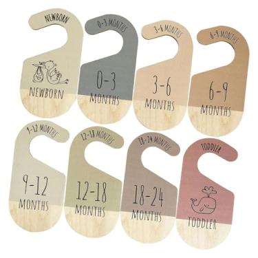 Imagem de YIJU 8 peças divisores de armário de bebê organizador de armário pendurado de madeira etiquetas de tamanho dupla face organizadores de roupas de bebê para