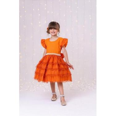 Imagem de Vestido Infantil Terracota Glitter Festa Luxo - Tecido 100% Poliéster 
