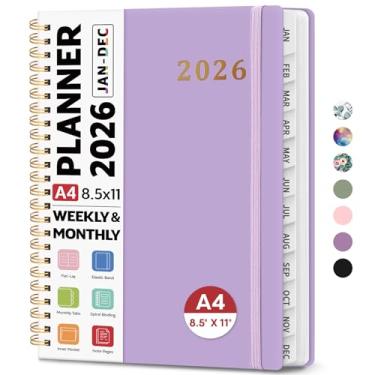 Imagem de Agenda 2026 21,6 cm x 28 cm, agenda semanal e mensal, janeiro de 2026 a dezembro de 2026, agenda espiral de capa dura com abas mensais, páginas de notas, perfeito para mulheres e homens, A4 - lavanda
