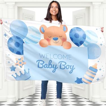 Imagem de Faixa Welcome Baby Boy - Banner Sweet Baby Boy 1,5 x 0,9 m - Decorações It's a Boy para chá de bebê ou festa de revelação de gênero