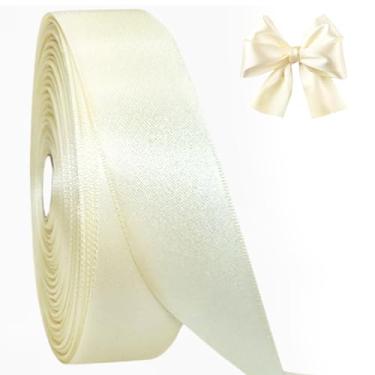 Imagem de AEVORA Fita de cetim dupla face de 2,5 cm, fita de embrulho de presente 50 metros para buquês de flores, embrulho de artesanato de Natal, faixas de cabelo, costura de casamento (marfim 04)