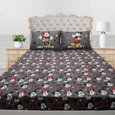 Imagem de Jogo de Cama Casal Mickey e Minnie Namorados Disney Licenciado – Lençol c/Elástico 138×188×30 cm + 2 Fronhas 50×70 cm – Malha Fronhas 100% Algodão e Lençol 70% Algodão 30% Poliéster – Oficial