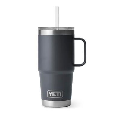 Imagem de Copo YETI Rambler de 740 ml com alça e tampa de canudo, copo de viagem com isolamento a vácuo e alça, aço inoxidável, carvão
