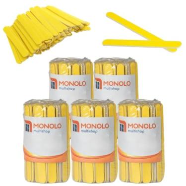 Imagem de Kit 500 Lixas Unha Mini Descartáveis Manicure Pedicure 8 Cm Salão Profissional Beleza Cutícula Unha Podóloga Brinde Mimo Outubro Rosa Eventos Atacado Marca Monolo Multishop (Canário, unidade, 500, Grão 100/180)