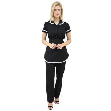 Imagem de Uniforme Empregada Doméstica Camisete + Calça + Avental de Camareira -