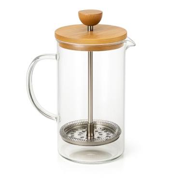 Imagem de Cafeteira Prensa Francesa Gourmet 600ml – Vidro Resistente com Tampa de Bambu Sustentável, Design Elegante para Café e Chá Premium
