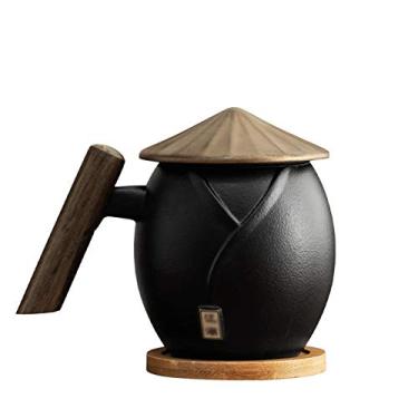 Imagem de GRFIT Caneca de cerâmica de tamanho médio com alça e tampa, xícara de chá de filtro doméstico, copo de água de escritório, muito adequada para colecionadores de hobby de cerâmica / caneca de café de