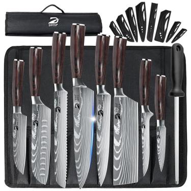 Imagem de Conjunto de Facas com Cabo de Madeira e Estojo, 9 Peças, WILDMOK, Dfito, Marrom