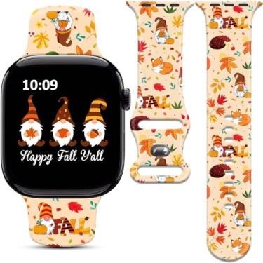 Imagem de Pulseira de relógio feminina de outono de Ação de Graças com folhas de abóbora compatível com Apple Watch de 42 mm, 44 mm, 45 mm, 46 mm e 49 mm, iPhone iWatch para séries 10, 9, Ultra, 8, 7, 6, 5, 4