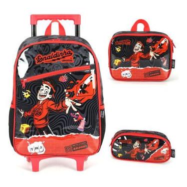 Imagem de Kit Mochila Rodinhas Lancheira Estojo Original Enaldinho - Luxcel, Pre