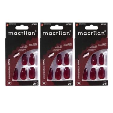Imagem de Kit 3 Unhas Postiças Bailarina Vinho UP405 - Macrilan