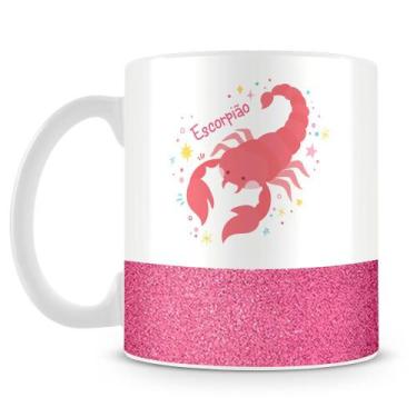 Imagem de Caneca de Porcelana Base Glitter Rosa com Estampa do Signo Escorpião -