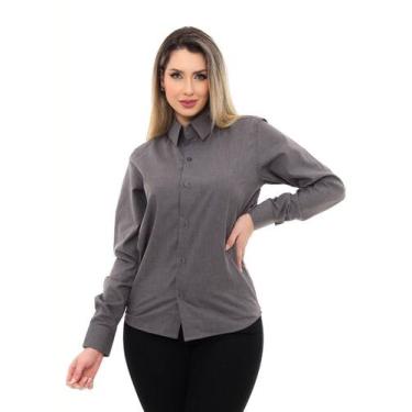 Imagem de Camisa Social Feminina Premium Tipo Linho Chumbo - Pthirillo, P, Chumb