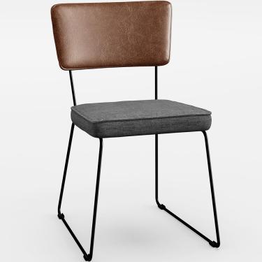 Imagem de Cadeira Decorativa Estofada Sala Jantar Allana L02 Couríssimo Marrom Linho Cinza Escuro - Lyam Decor