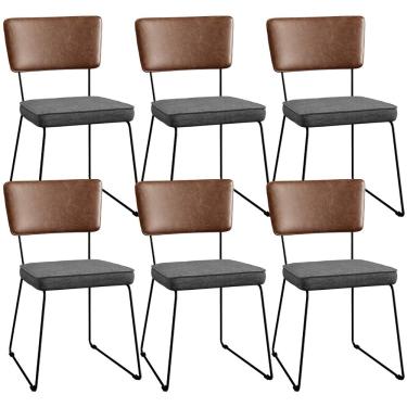 Imagem de Kit 06 Cadeiras Decorativas Sala Jantar Allana L02 Couríssimo Marrom Linho Cinza Escuro - Lyam Decor