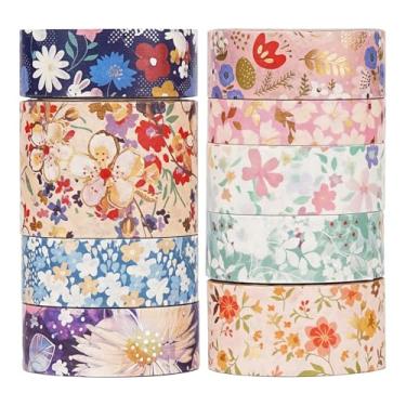 Imagem de Conjunto de adesivos Washi com estampa dourada de flores, florais, prateados, adesivos decorativos para artes faça-você-mesmo, materiais de diário, scrapbook, cartão, embrulho de presente