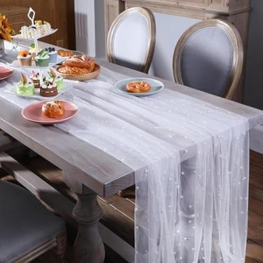 Imagem de Corredor de mesa de pérola 80 x 192 cm, linha de mesa de chiffon de tule branco decorações de casamento, decoração de arco de chá de panela, decoração de véu de mesa de sobremesa