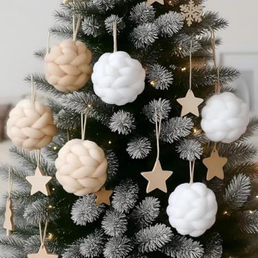 Imagem de Soulchen 6 peças de enfeites de Natal de crochê de 8,5 cm tricotados à mão, bolas de corda de juta, decoração neutra para pendurar para decoração de guirlanda de Natal (café)