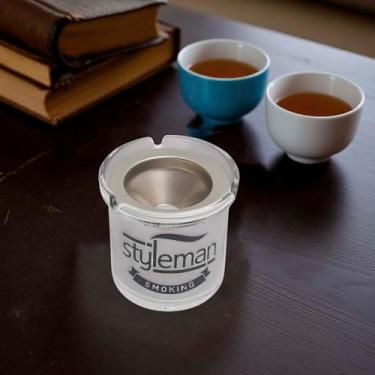 Imagem de Generic 1 peça cinzeiro Styleman cor natural funil vidro aço inoxidável tom prata 9,8 x 9,8 x 9,9 cm