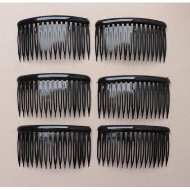 Imagem de 6 peças de pente lateral de cabelo com 16 dentes, 20 x 4,5 cm, grampos de cabelo francês, estilo vintage, acessórios para mulheres, véu de noiva, suprimentos de cabelo encaracolado longo fino (preto)