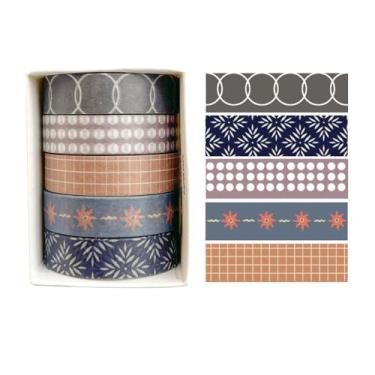 Imagem de Conjunto de adesivos Washi com 5 rolos de 2 m, adesivos decorativos para artes faça-você-mesmo artesanato material diário scrapbook cartão embrulho